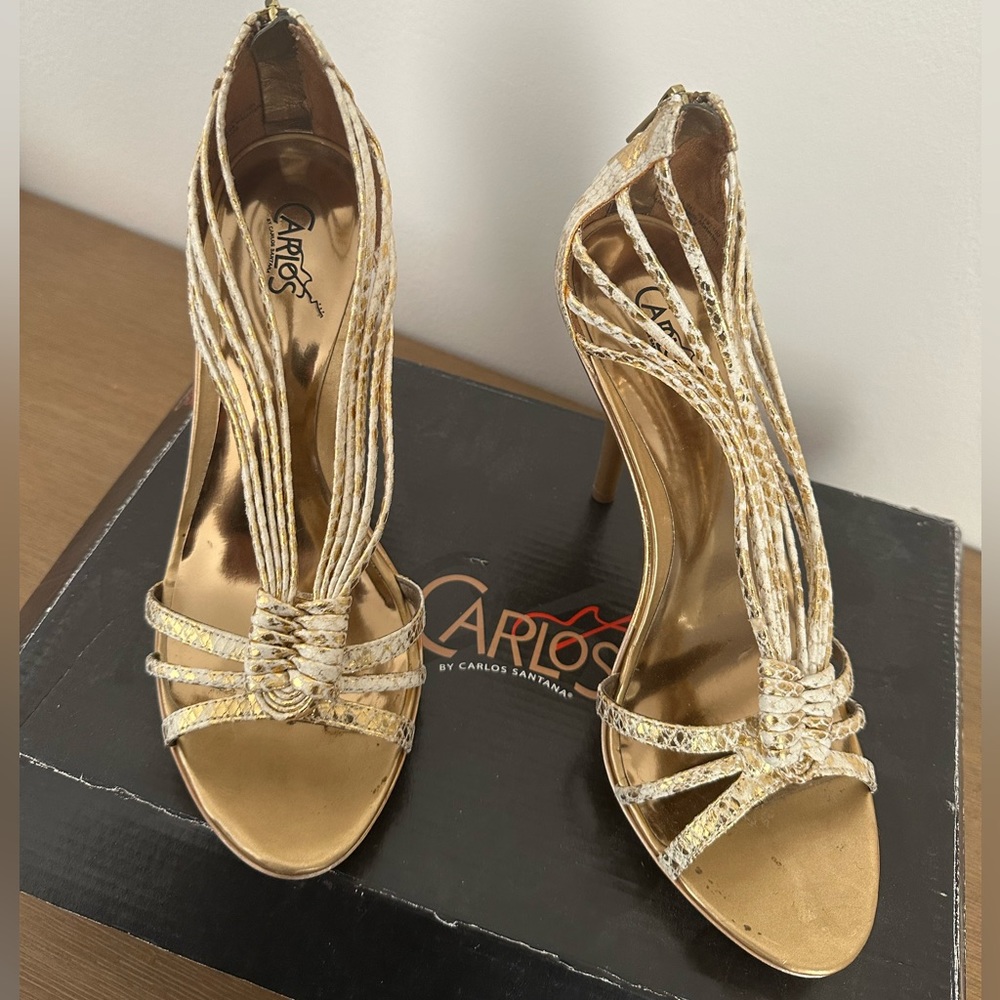 Carlos Santana open toe gold heels